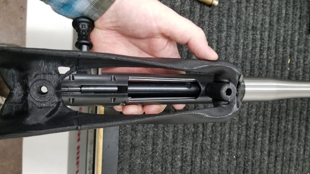Underside action area of 3d printed rifle stock